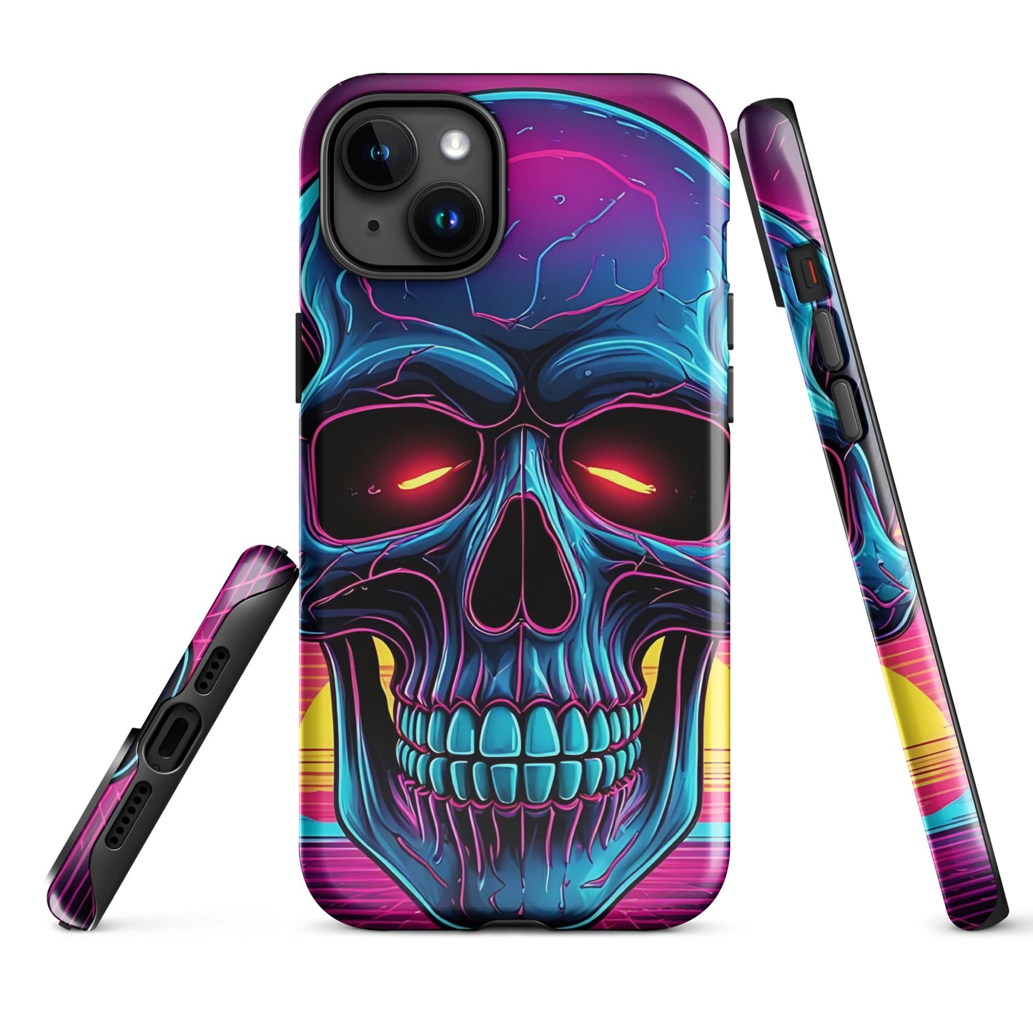 Edgy iPhone Tough Case with Neon Skull on Vibrant Background | Dual - Layer Protection - Sublimegifts4u.com