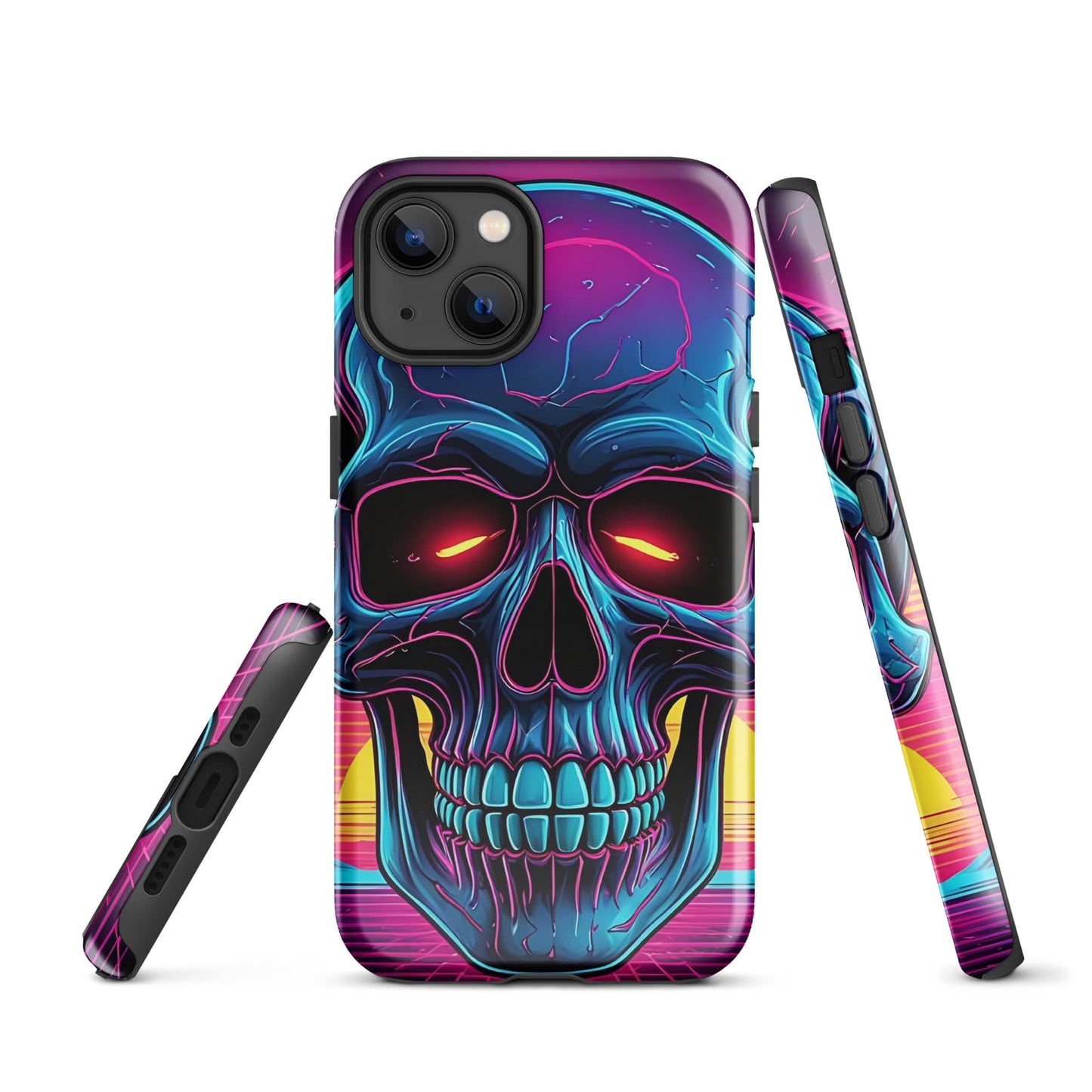 Edgy iPhone Tough Case with Neon Skull on Vibrant Background | Dual - Layer Protection - Sublimegifts4u.com