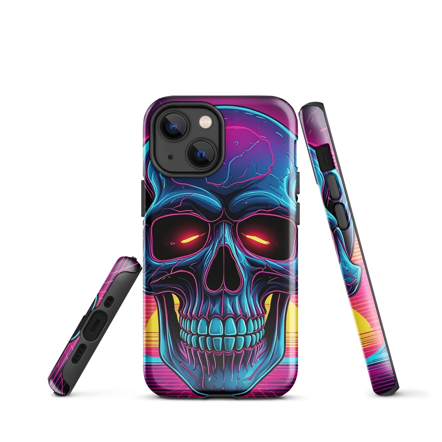 Edgy iPhone Tough Case with Neon Skull on Vibrant Background | Dual - Layer Protection - Sublimegifts4u.com