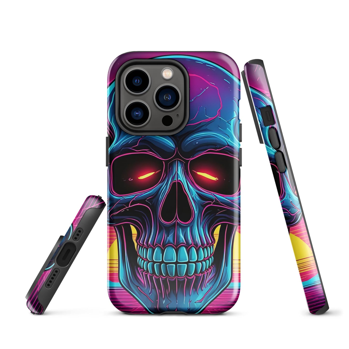 Edgy iPhone Tough Case with Neon Skull on Vibrant Background | Dual - Layer Protection - Sublimegifts4u.com