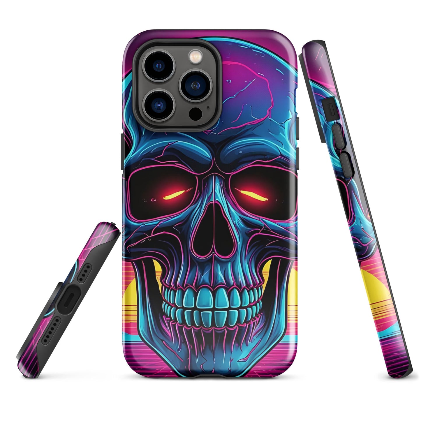 Edgy iPhone Tough Case with Neon Skull on Vibrant Background | Dual - Layer Protection - Sublimegifts4u.com