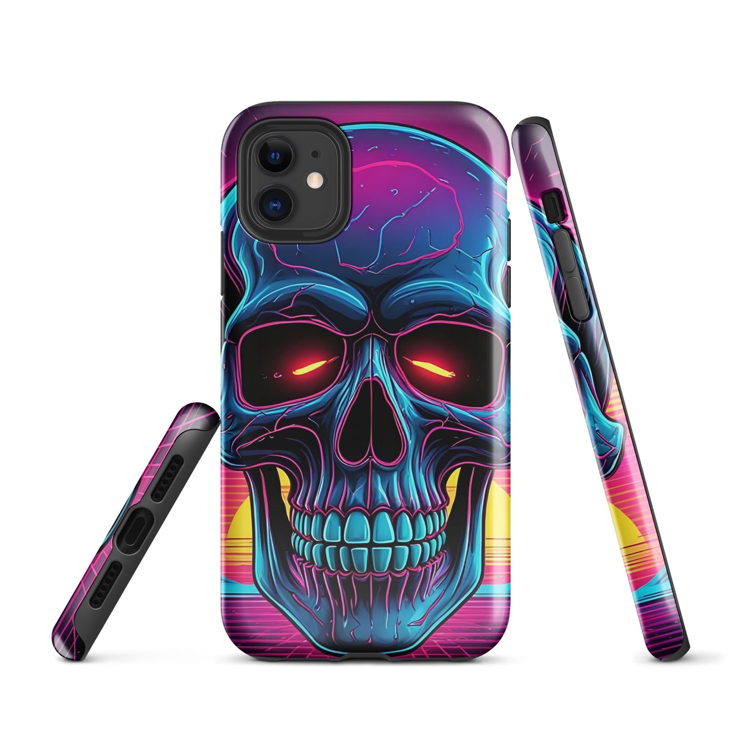 Edgy iPhone Tough Case with Neon Skull on Vibrant Background | Dual - Layer Protection - Sublimegifts4u.com