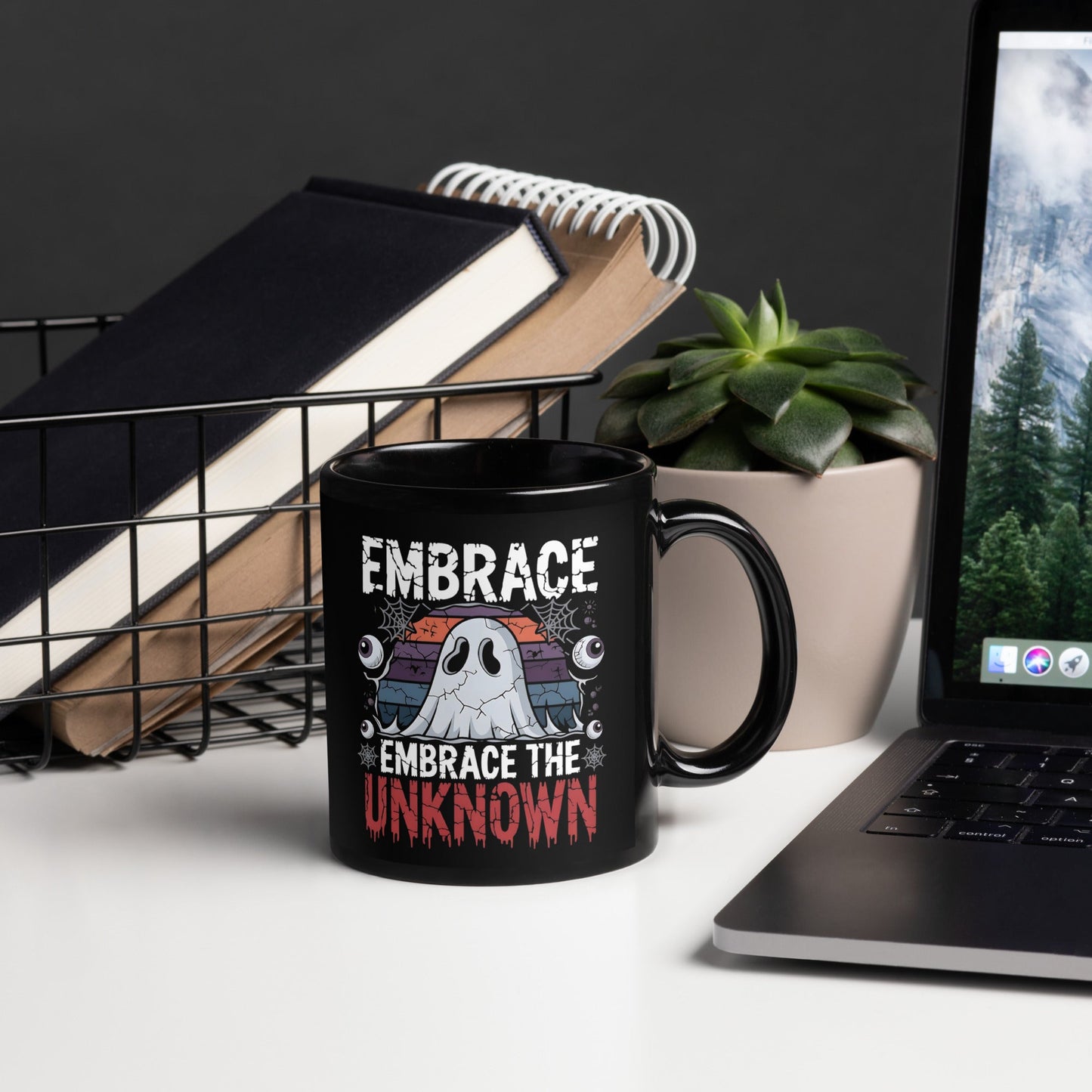 Embrace the Unknown" Ghost Mug – Black Ceramic 11oz & 15oz with Glossy Finish - Sublimegifts4u.com