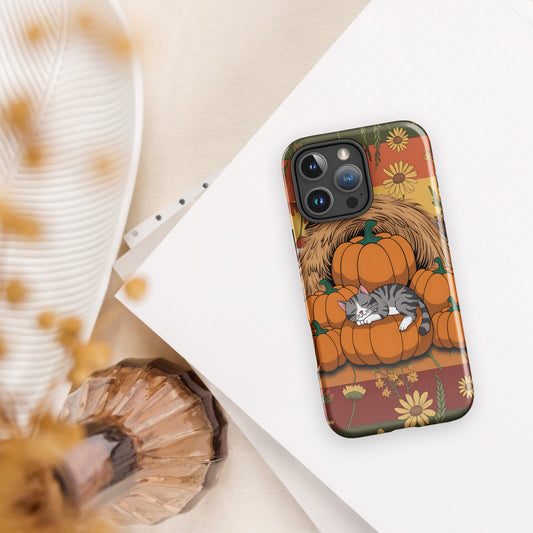 Fall Floral iPhone Case with Napping Cat on Pumpkins | Stylish & Durable Protection - Sublimegifts4u.com