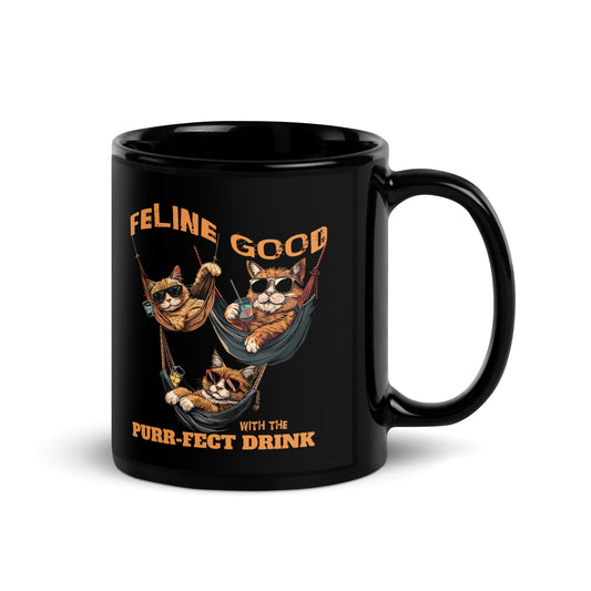 Feline Good Mug - Cat Hammock Design | 11oz & 15oz Black Mug - Sublimegifts4u.com