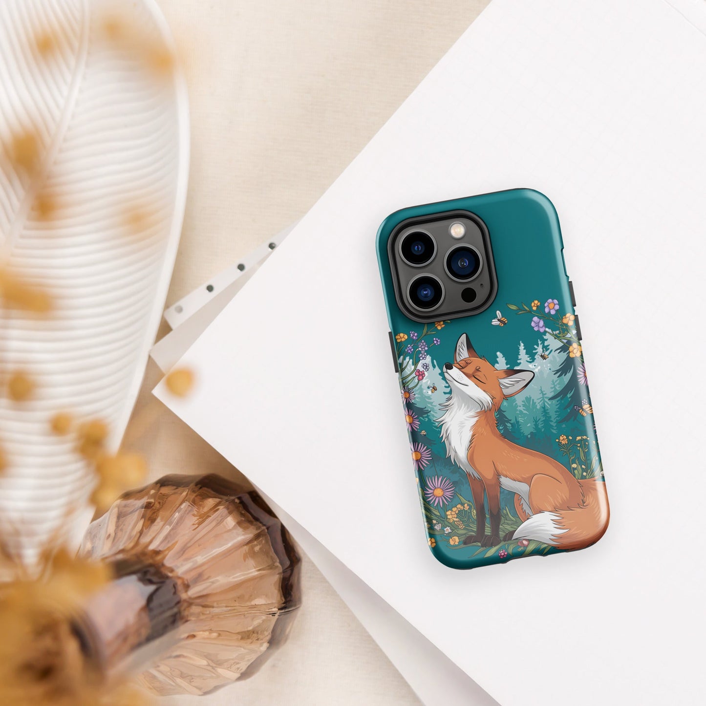 Fox in Floral Wreath iPhone Tough Snap Case - Stylish Dual - Layer Protection - Sublimegifts4u.com