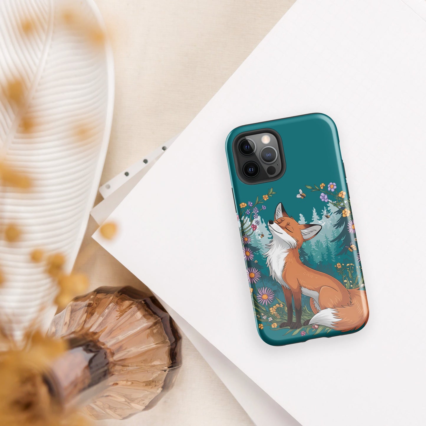 Fox in Floral Wreath iPhone Tough Snap Case - Stylish Dual - Layer Protection - Sublimegifts4u.com