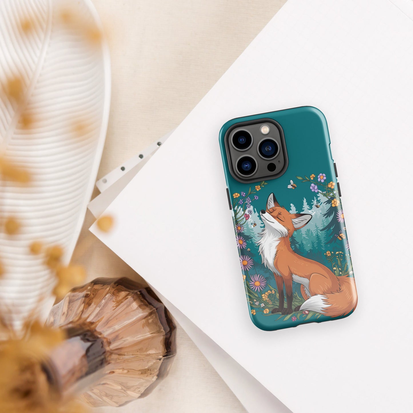 Fox in Floral Wreath iPhone Tough Snap Case - Stylish Dual - Layer Protection - Sublimegifts4u.com