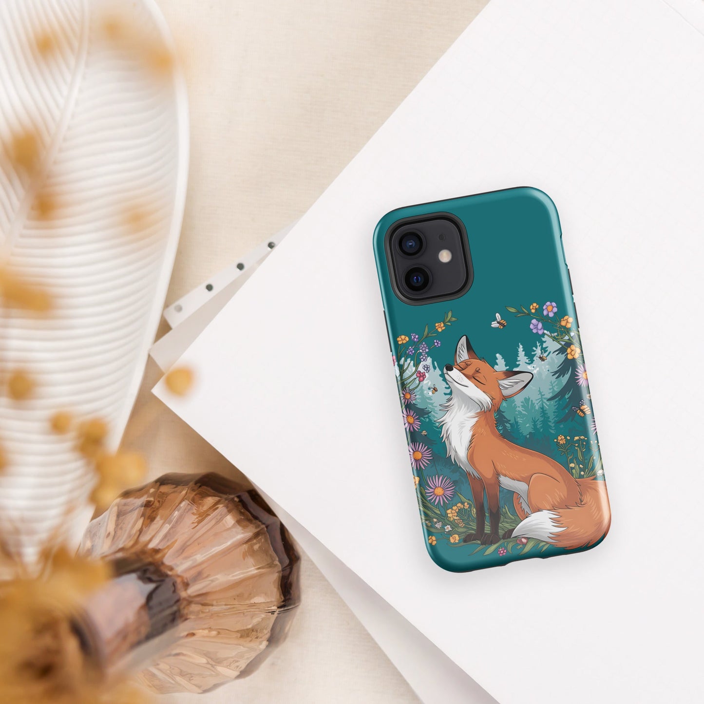 Fox in Floral Wreath iPhone Tough Snap Case - Stylish Dual - Layer Protection - Sublimegifts4u.com