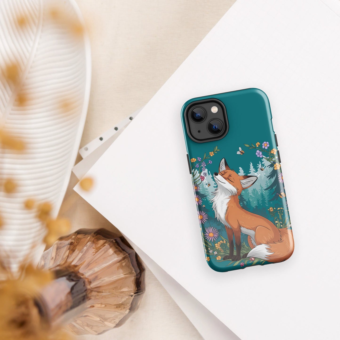 Fox in Floral Wreath iPhone Tough Snap Case - Stylish Dual - Layer Protection - Sublimegifts4u.com