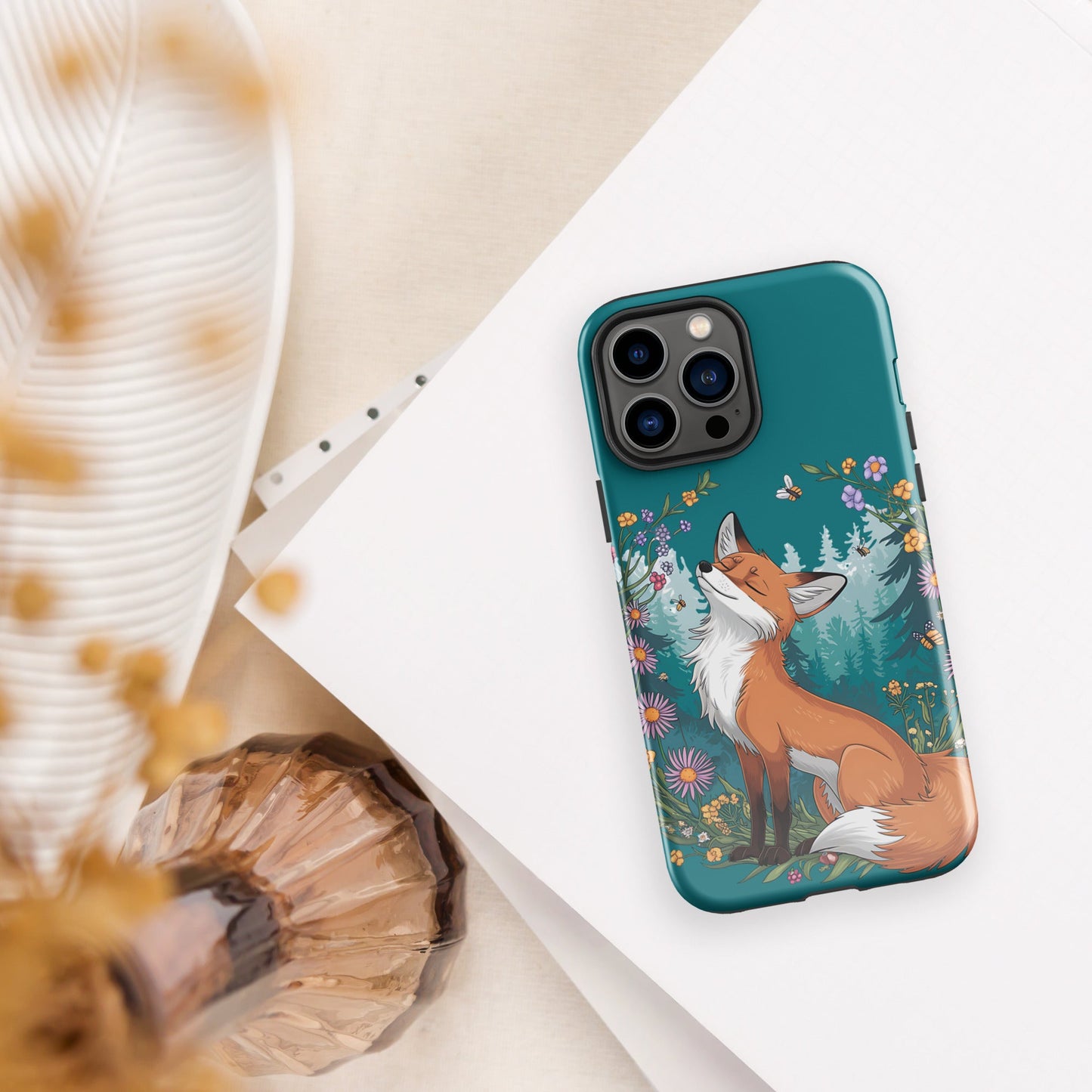 Fox in Floral Wreath iPhone Tough Snap Case - Stylish Dual - Layer Protection - Sublimegifts4u.com