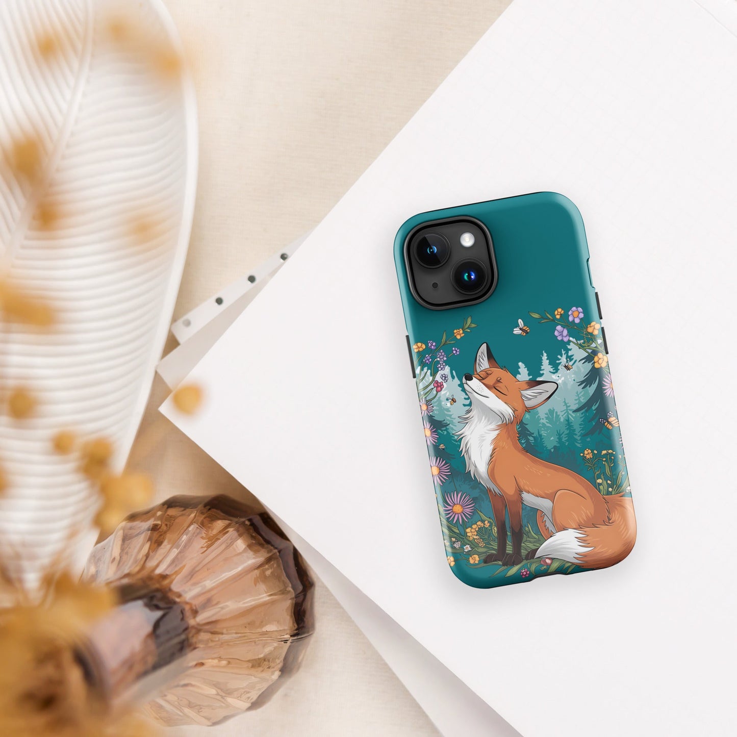 Fox in Floral Wreath iPhone Tough Snap Case - Stylish Dual - Layer Protection - Sublimegifts4u.com