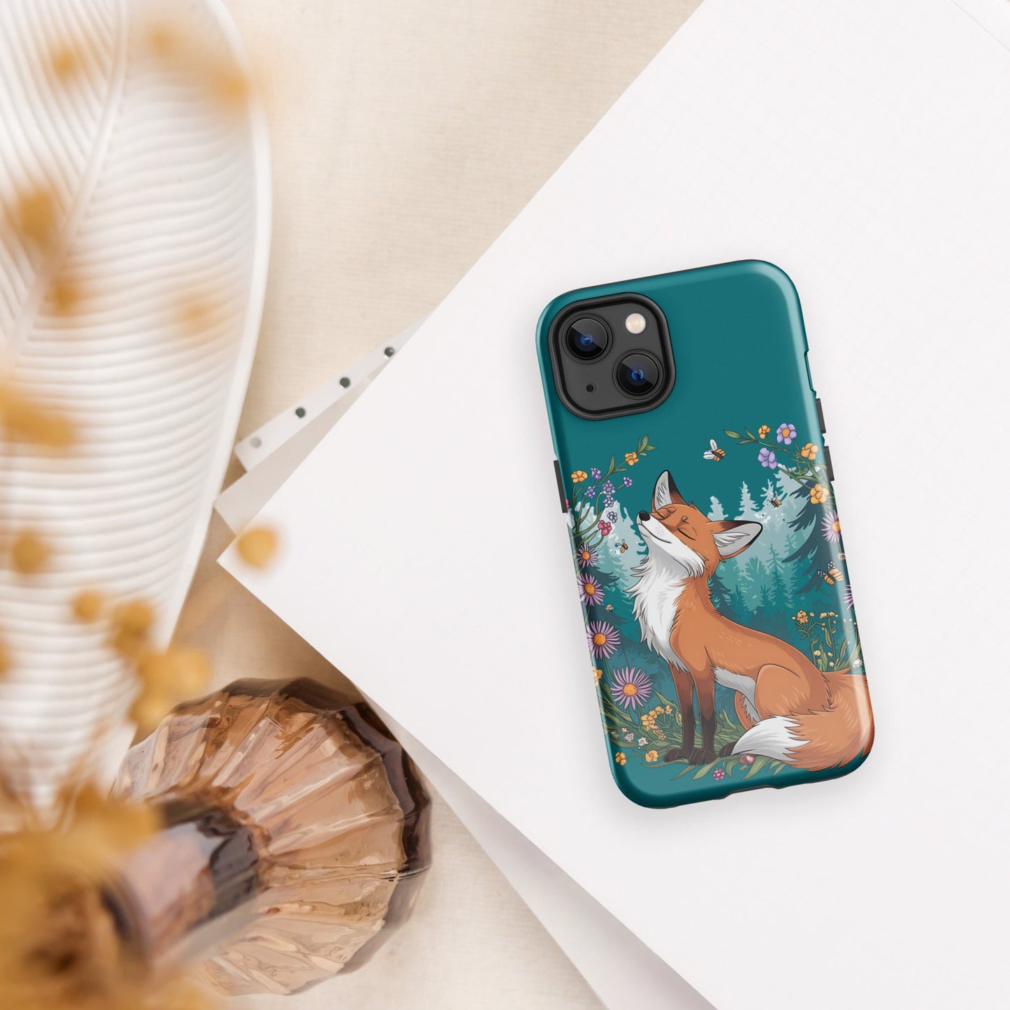 Fox in Floral Wreath iPhone Tough Snap Case - Stylish Dual - Layer Protection - Sublimegifts4u.com