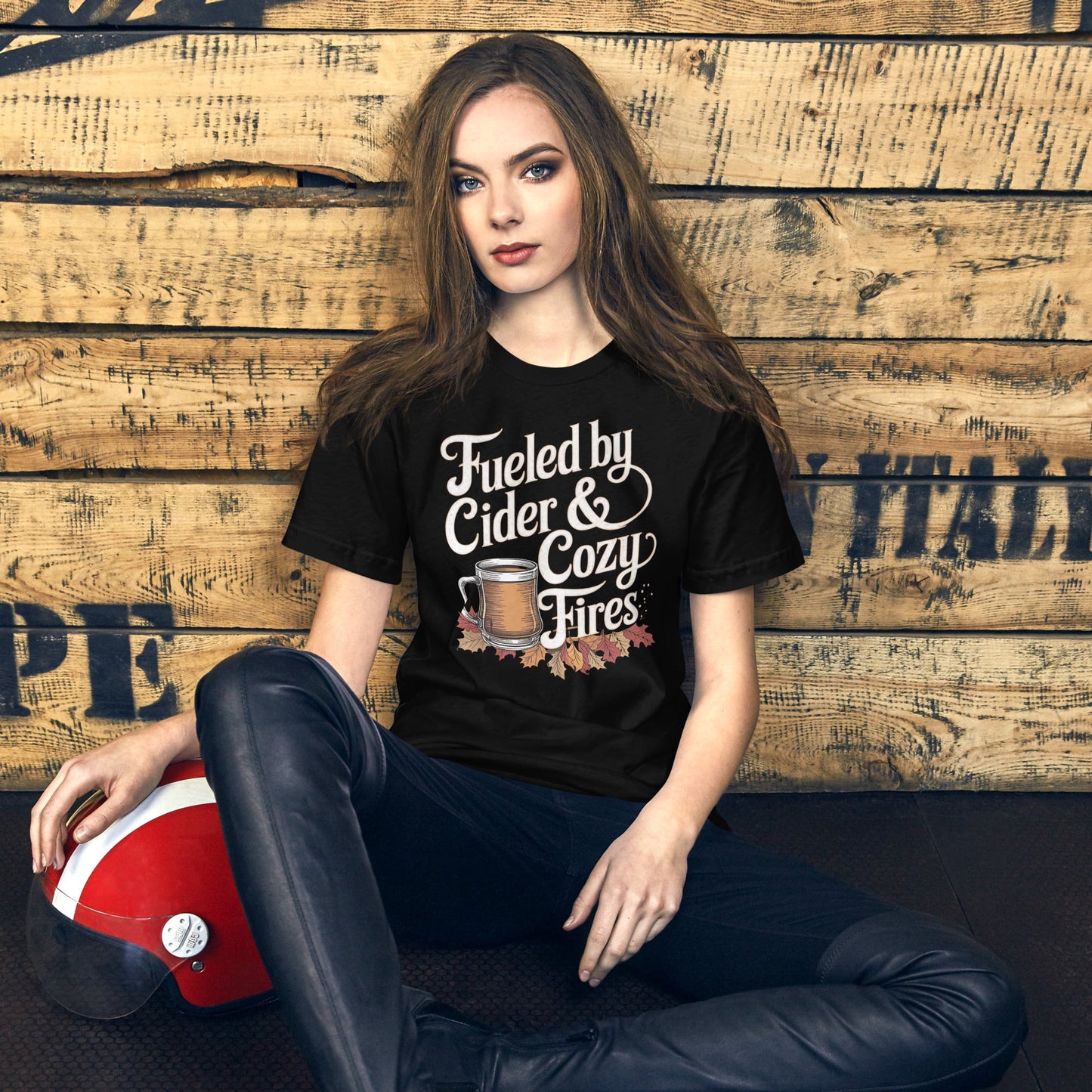 Fueled by Cider and Cozy Fires Women's Fall T-Shirt – Autumn Leaves & Cider - Sublimegifts4u.com