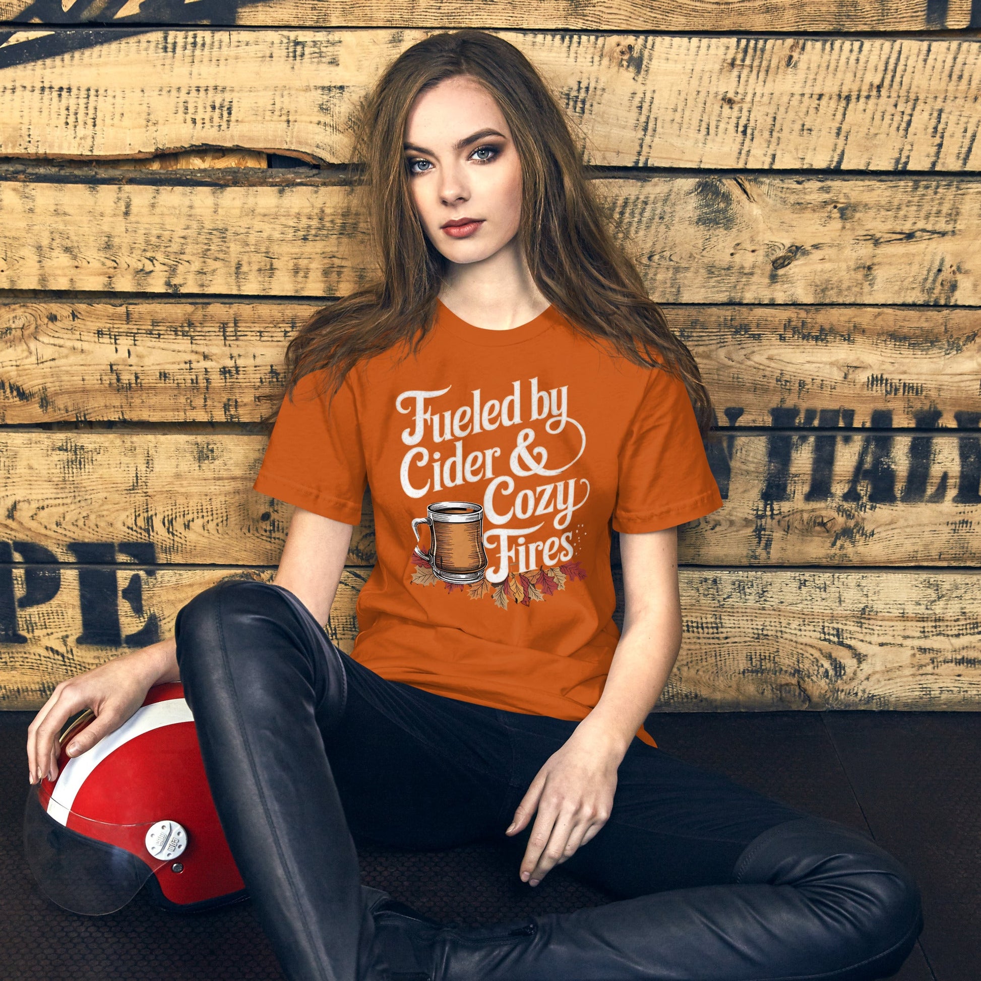 Fueled by Cider and Cozy Fires Women's Fall T-Shirt – Autumn Leaves & Cider - Sublimegifts4u.com