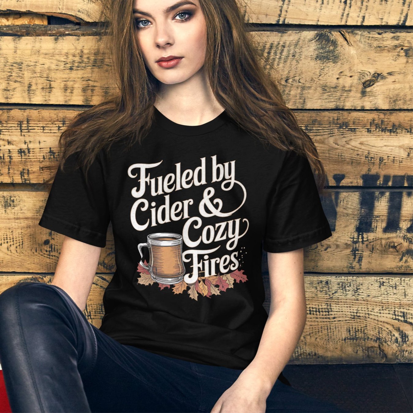 Fueled by Cider and Cozy Fires Women's Fall T-Shirt – Autumn Leaves & Cider - Sublimegifts4u.com