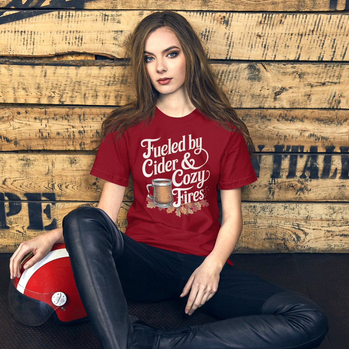 Fueled by Cider and Cozy Fires Women's Fall T-Shirt – Autumn Leaves & Cider - Sublimegifts4u.com