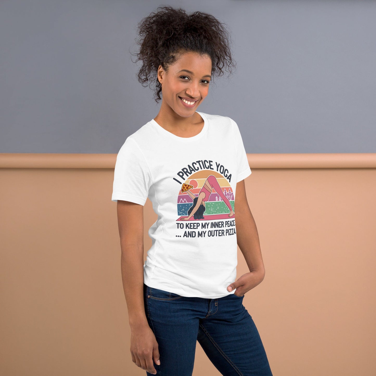 Funny Women's Yoga & Pizza T-Shirt - "I Practice Yoga to Keep My Inner Peace and My Outer Pizza - Sublimegifts4u.com