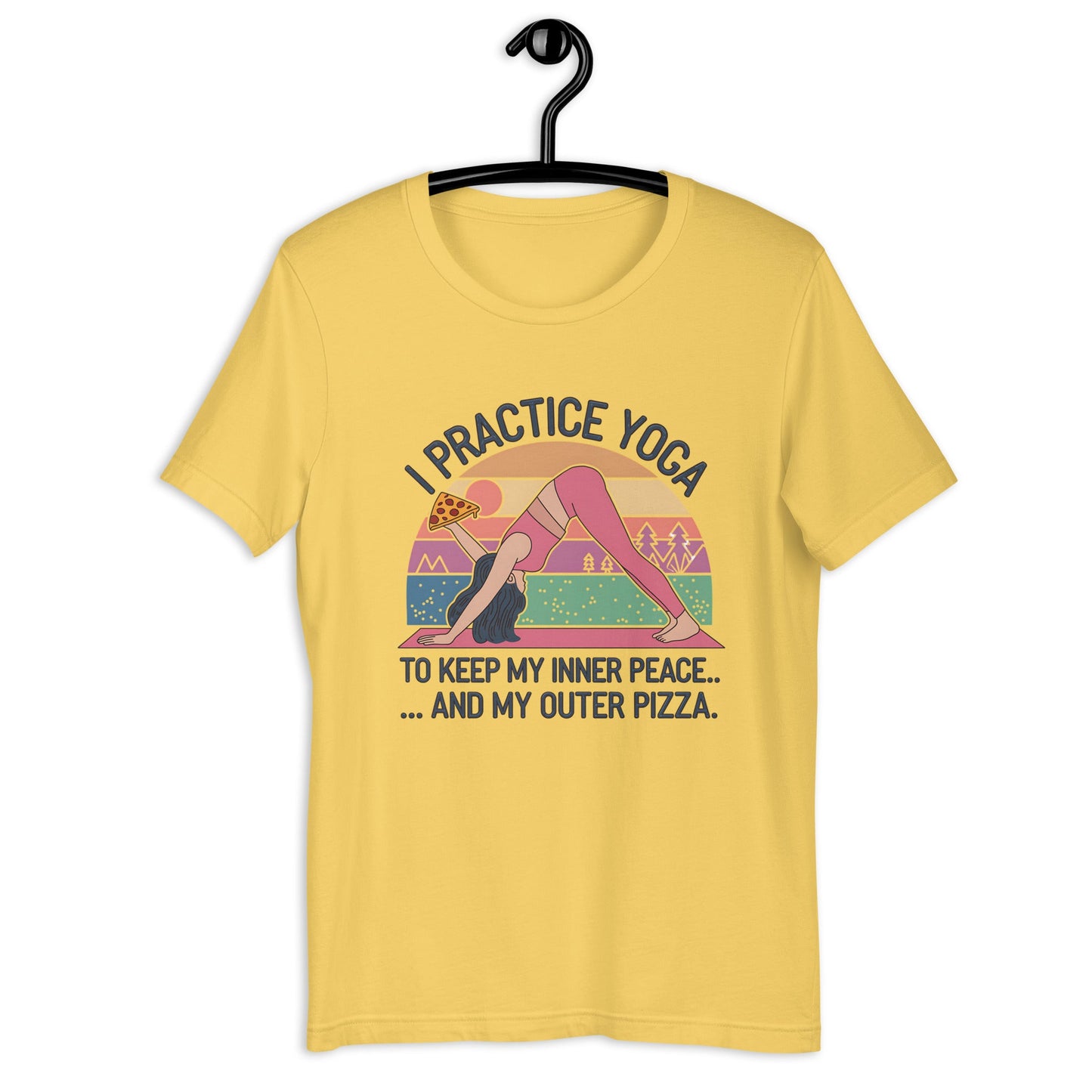 Funny Women's Yoga & Pizza T-Shirt - "I Practice Yoga to Keep My Inner Peace and My Outer Pizza - Sublimegifts4u.com