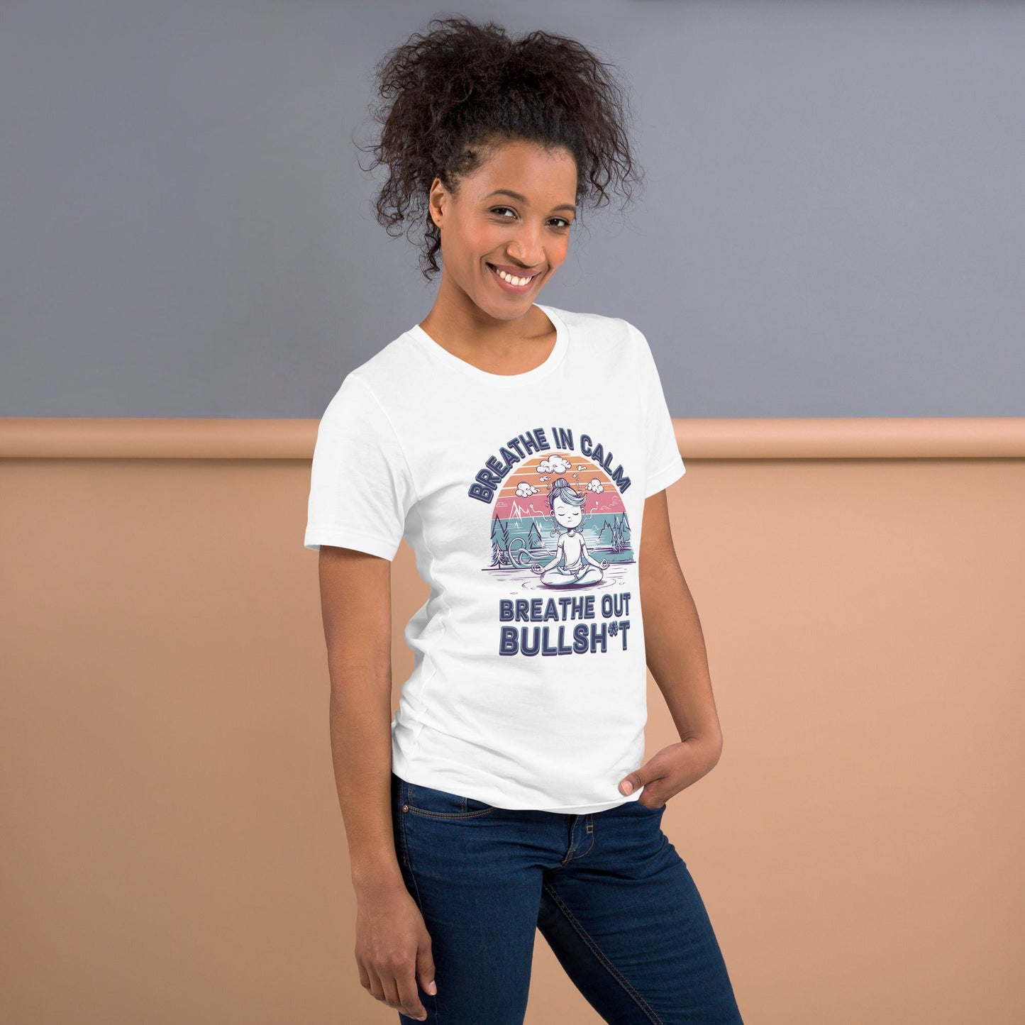 Funny Women's Yoga T-Shirt - "Breathe In Calm, Breathe Out Bullsh*t" - Soft & Lightweight - Sublimegifts4u.com