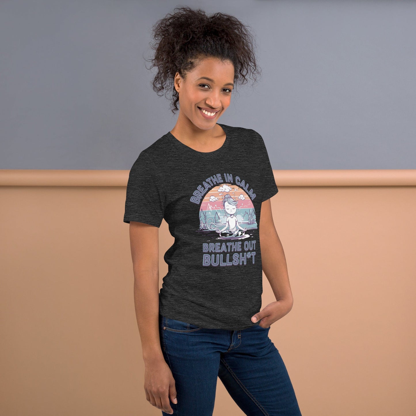 Funny Women's Yoga T-Shirt - "Breathe In Calm, Breathe Out Bullsh*t" - Soft & Lightweight - Sublimegifts4u.com