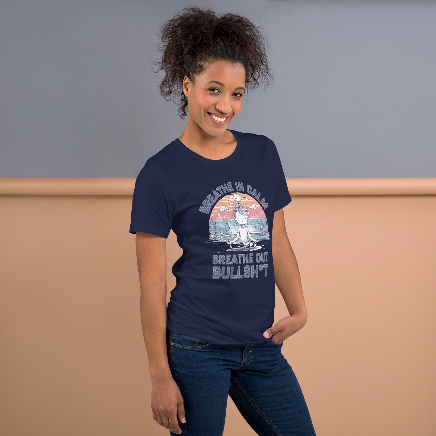 Funny Women's Yoga T-Shirt - "Breathe In Calm, Breathe Out Bullsh*t" - Soft & Lightweight - Sublimegifts4u.com