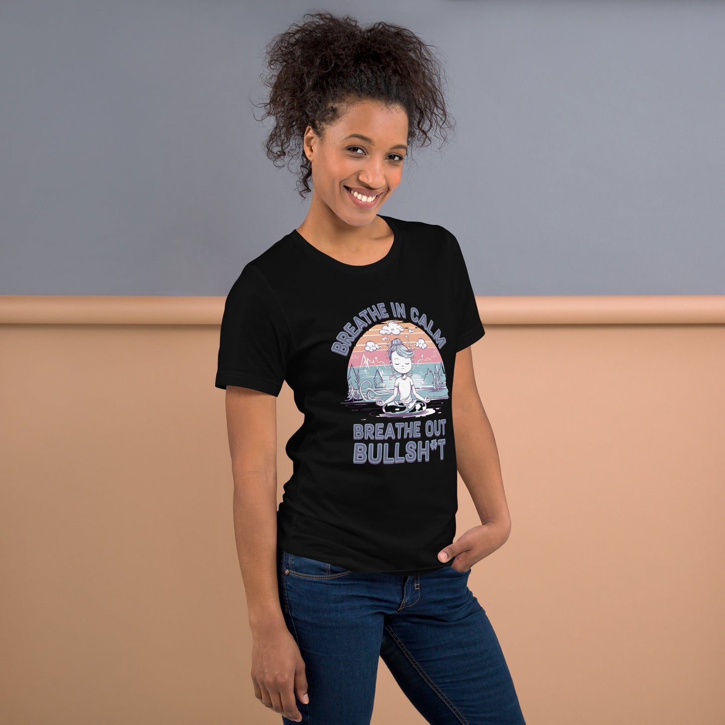 Funny Women's Yoga T-Shirt - "Breathe In Calm, Breathe Out Bullsh*t" - Soft & Lightweight - Sublimegifts4u.com