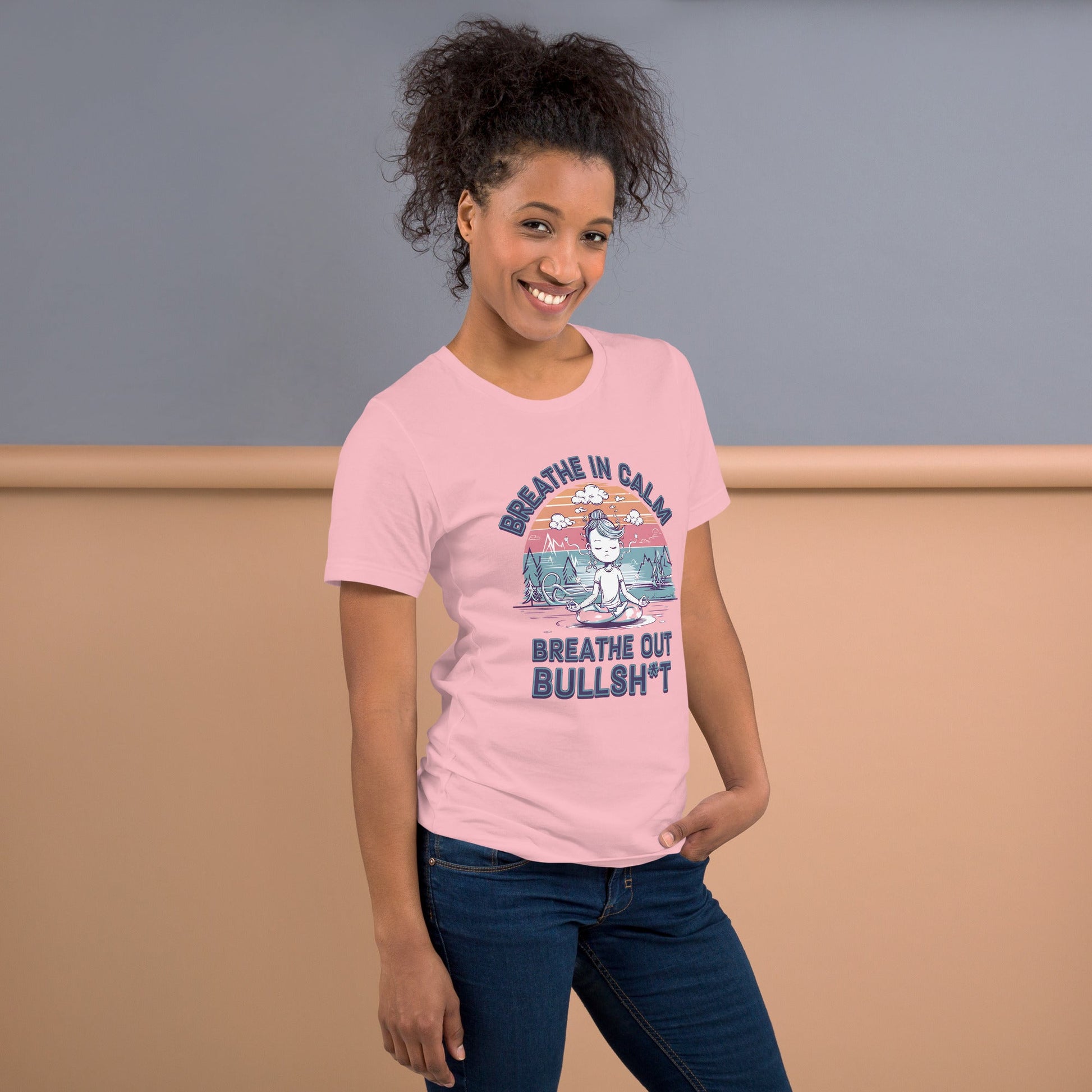 Funny Women's Yoga T-Shirt - "Breathe In Calm, Breathe Out Bullsh*t" - Soft & Lightweight - Sublimegifts4u.com