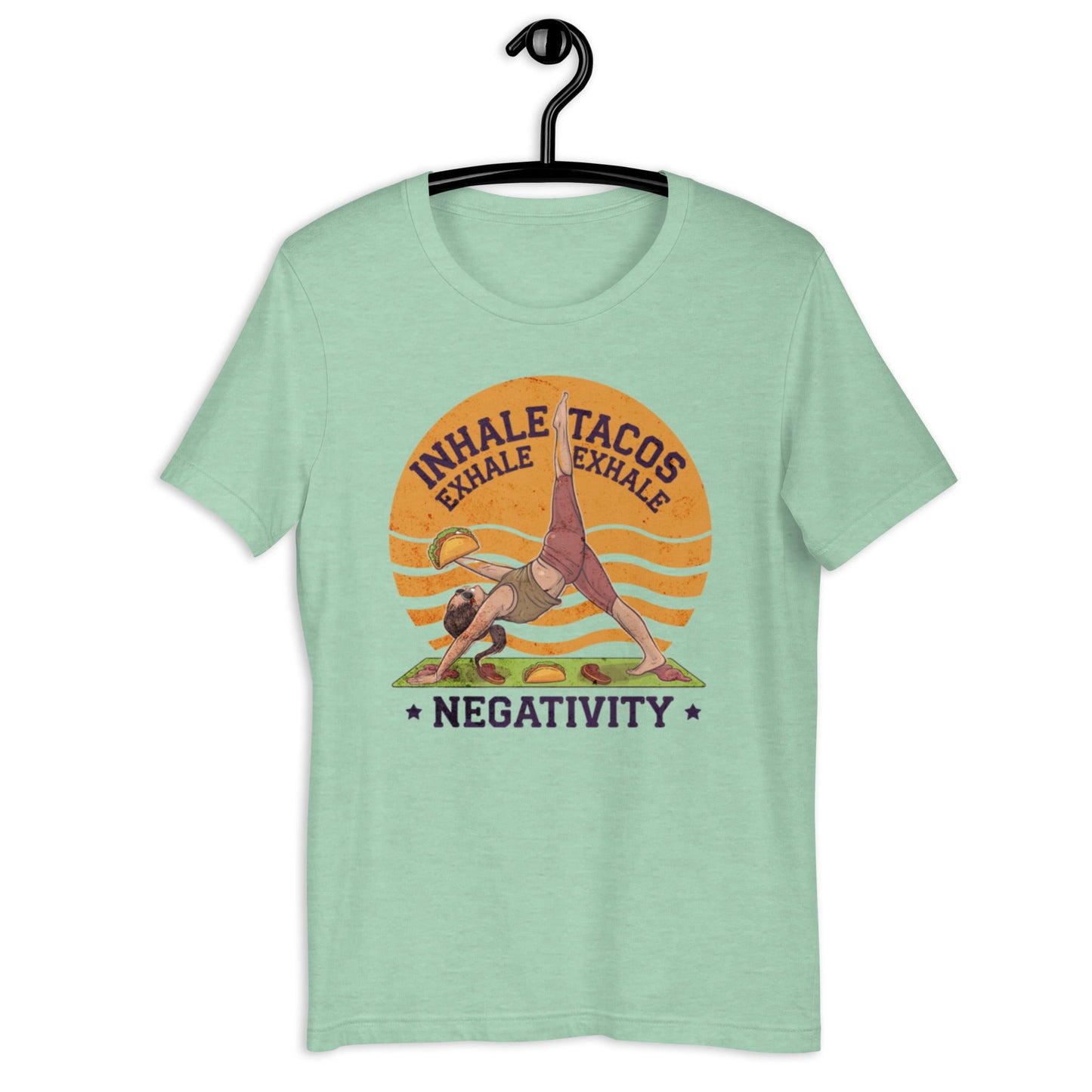 Funny Women's Yoga T-Shirt - "Inhale Tacos, Exhale Negativity" - Soft & Comfortable - Sublimegifts4u.com