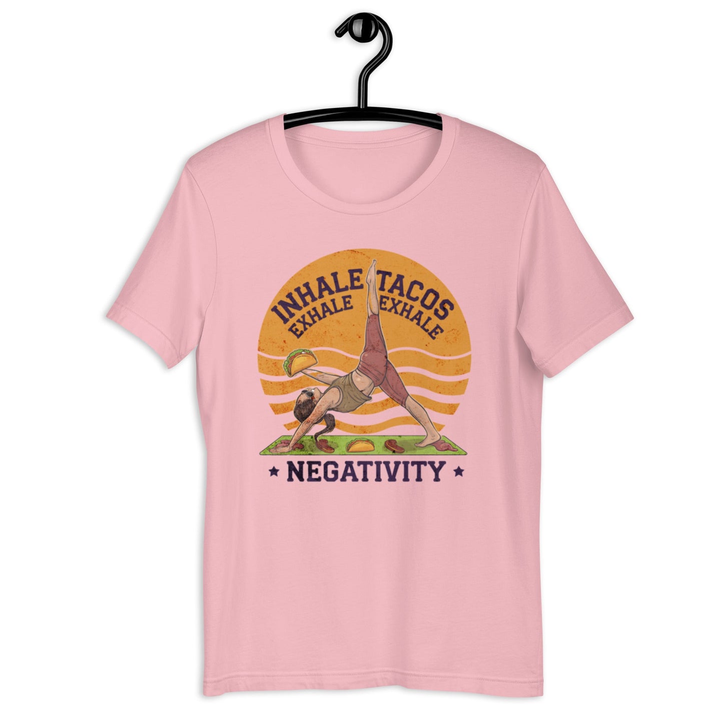 Funny Women's Yoga T-Shirt - "Inhale Tacos, Exhale Negativity" - Soft & Comfortable - Sublimegifts4u.com