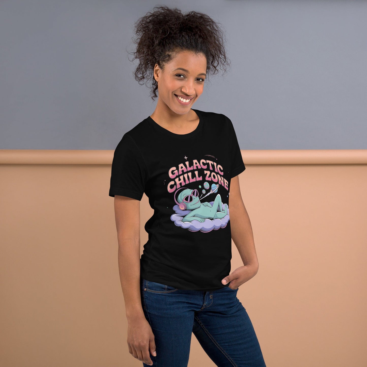 Galactic Chill Zone Women's Tee - Alien on Cloud Smoking Joint Graphic Shirt - Sublimegifts4u.com