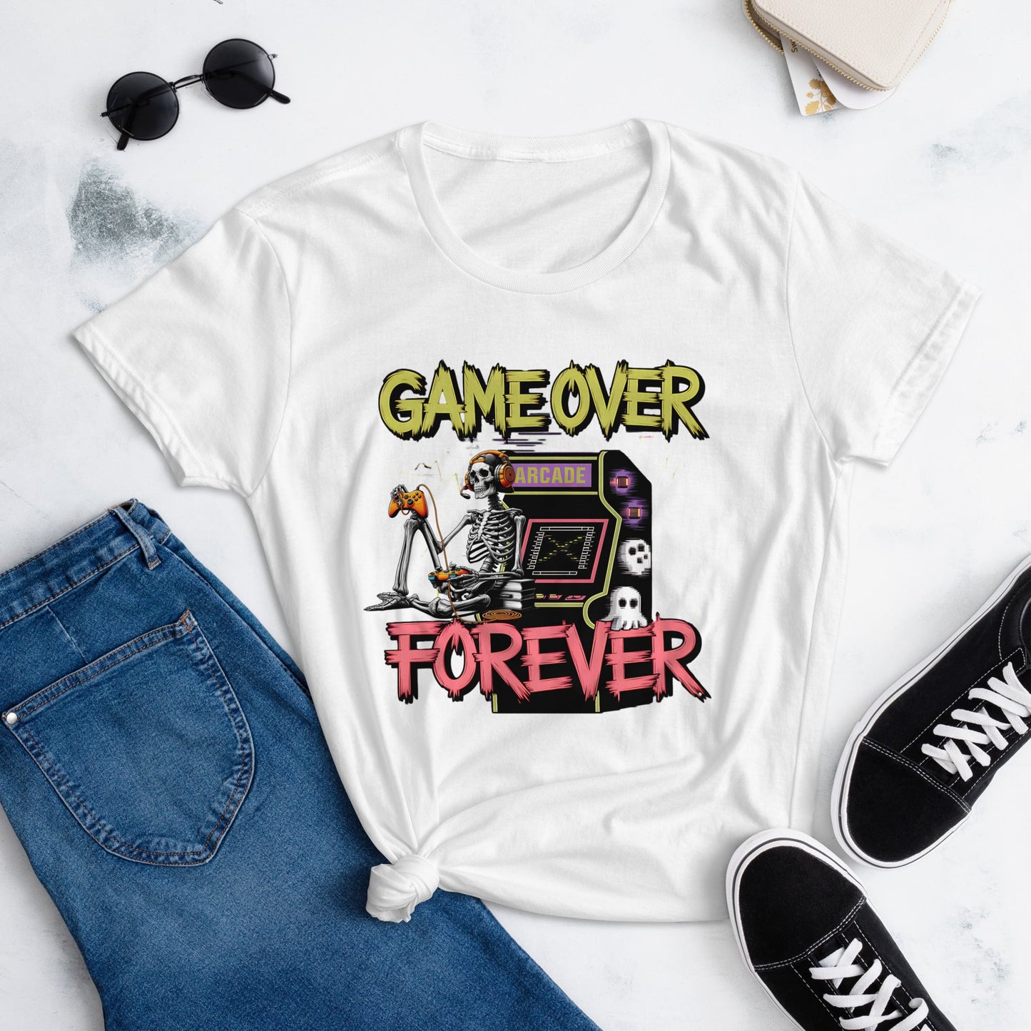 Game Over Forever Skeleton Arcade Game Women's Tee - Sublimegifts4u.com