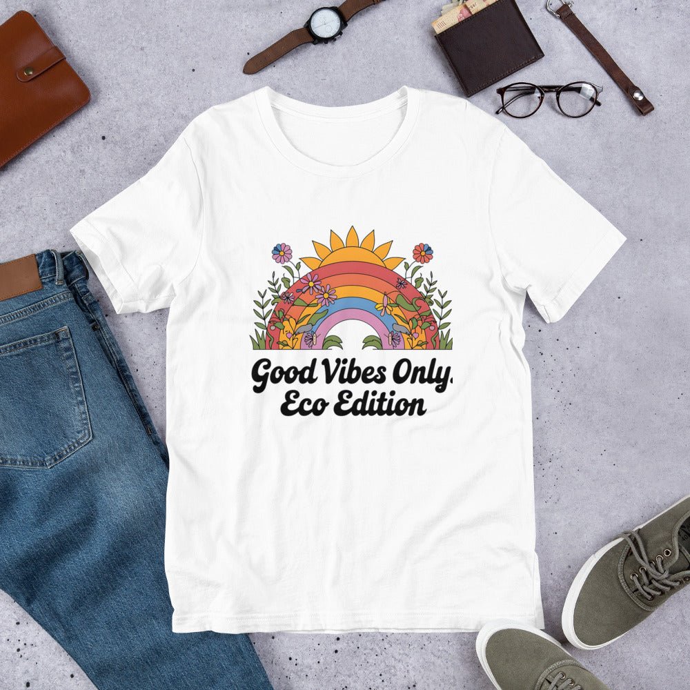 Good Vibes Only Eco Edition Colorful Rainbow & Floral Women's T-Shirt - Sublimegifts4u.com