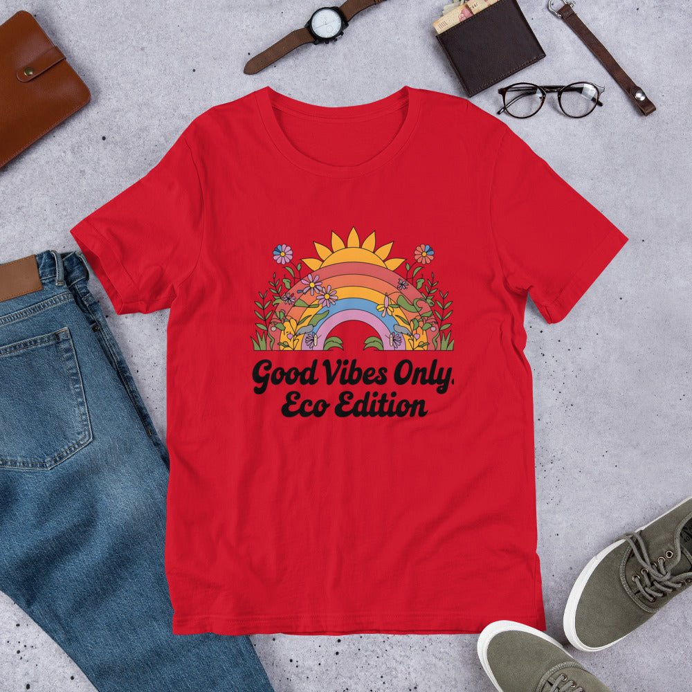 Good Vibes Only Eco Edition Colorful Rainbow & Floral Women's T-Shirt - Sublimegifts4u.com