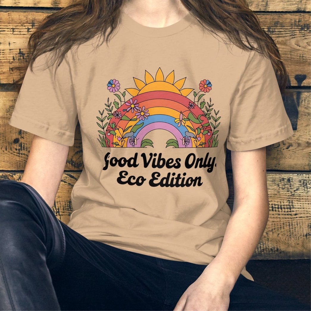 Good Vibes Only Eco Edition Colorful Rainbow & Floral Women's T-Shirt - Sublimegifts4u.com