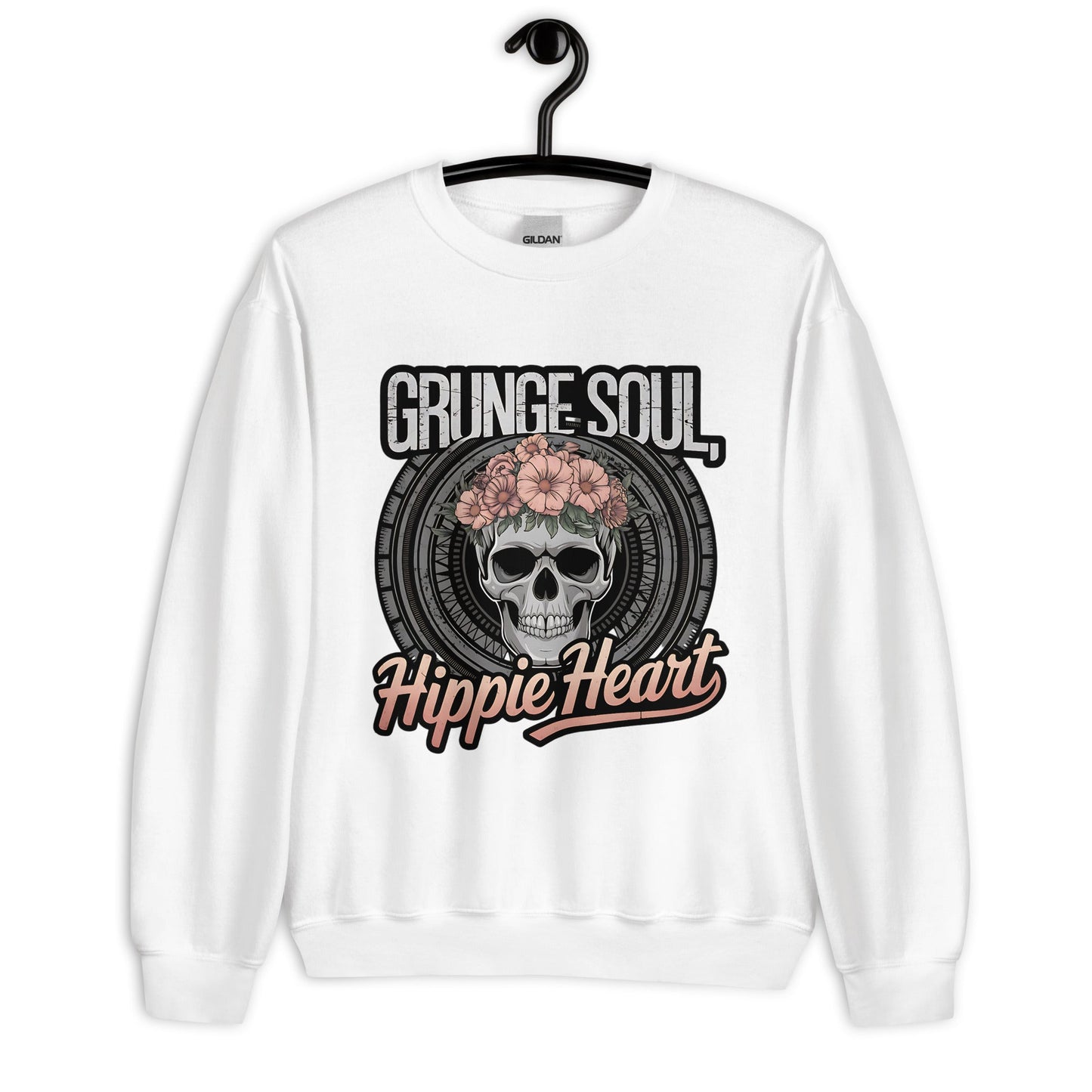 Grunge Soul Hippie Heart Women's Sweatshirt – Skull & Florals Design - Sublimegifts4u.com