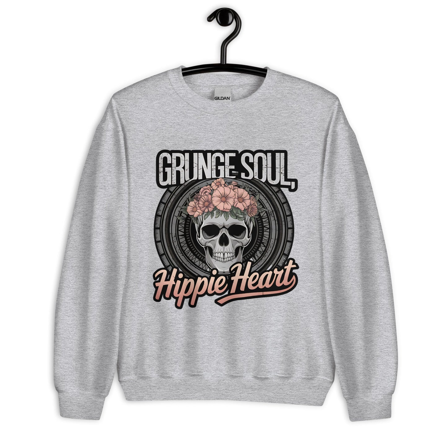 Grunge Soul Hippie Heart Women's Sweatshirt – Skull & Florals Design - Sublimegifts4u.com