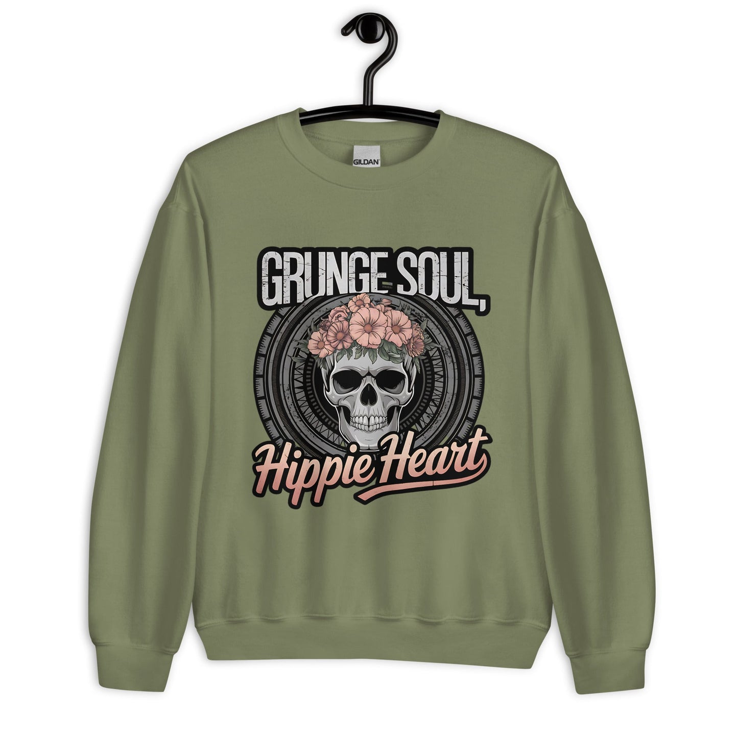 Grunge Soul Hippie Heart Women's Sweatshirt – Skull & Florals Design - Sublimegifts4u.com