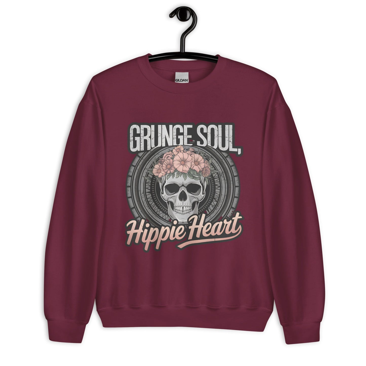 Grunge Soul Hippie Heart Women's Sweatshirt – Skull & Florals Design - Sublimegifts4u.com