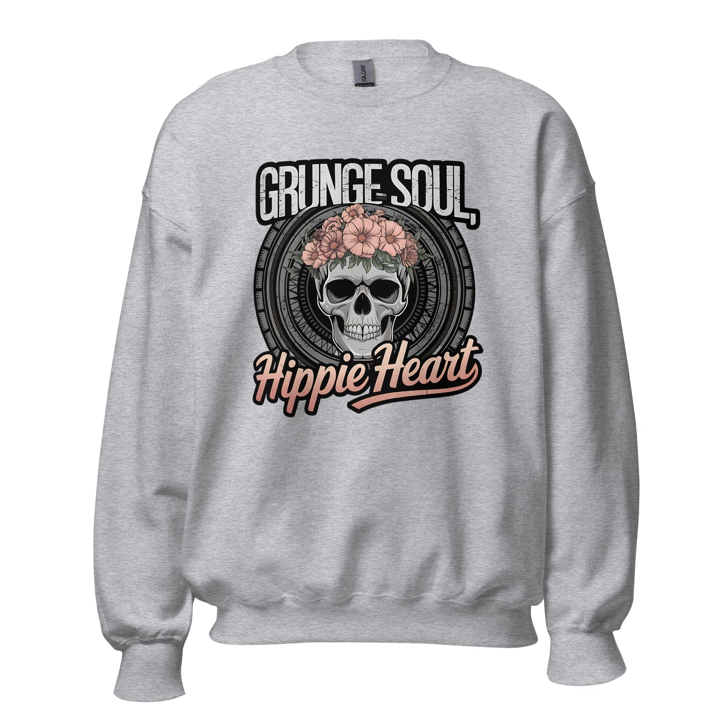 Grunge Soul Hippie Heart Women's Sweatshirt – Skull & Florals Design - Sublimegifts4u.com