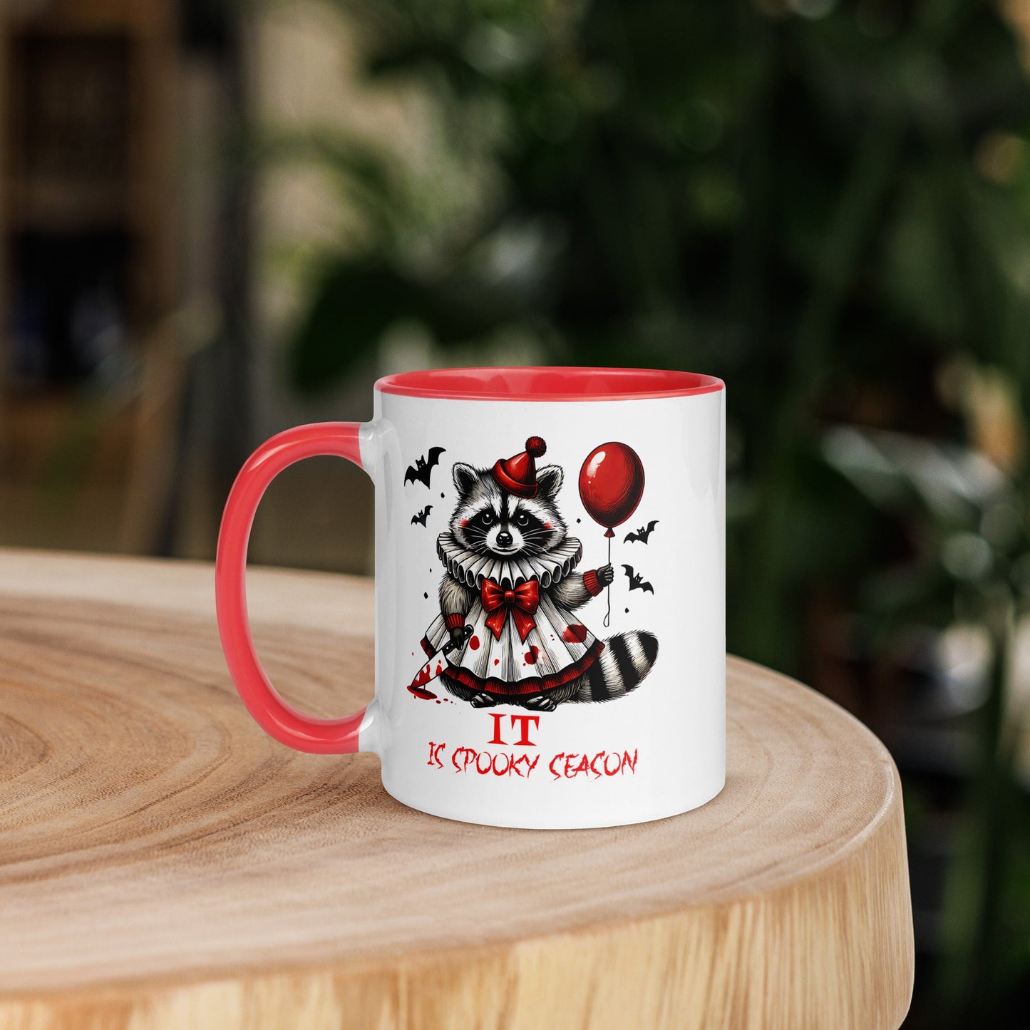 Halloween Accent Mug: 'It Is Spooky Season' with Raccoon & Red Balloon – Inspired by IT - Sublimegifts4u.com