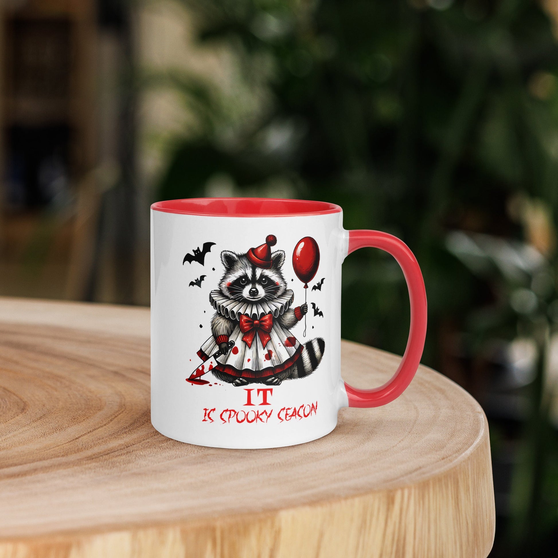 Halloween Accent Mug: 'It Is Spooky Season' with Raccoon & Red Balloon – Inspired by IT - Sublimegifts4u.com