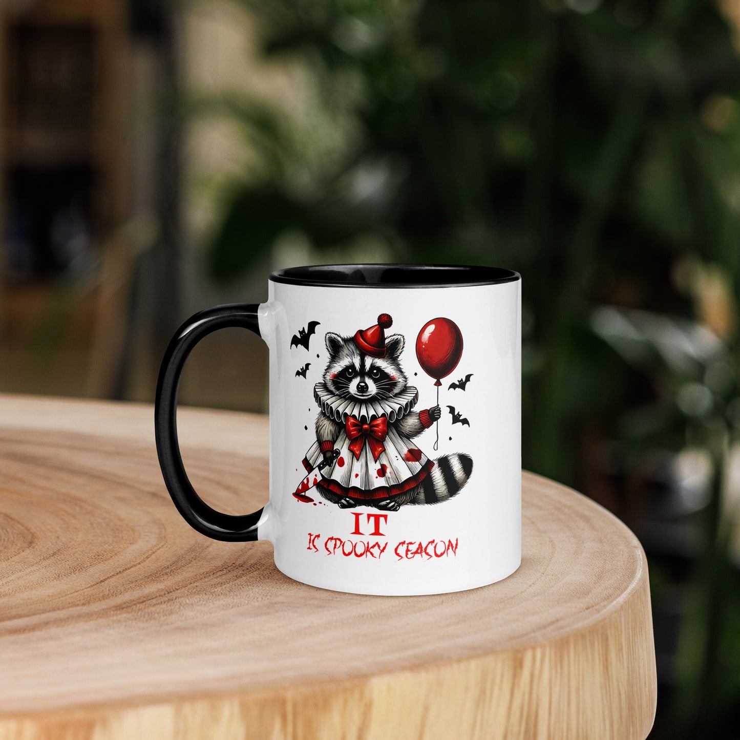 Halloween Accent Mug: 'It Is Spooky Season' with Raccoon & Red Balloon – Inspired by IT - Sublimegifts4u.com