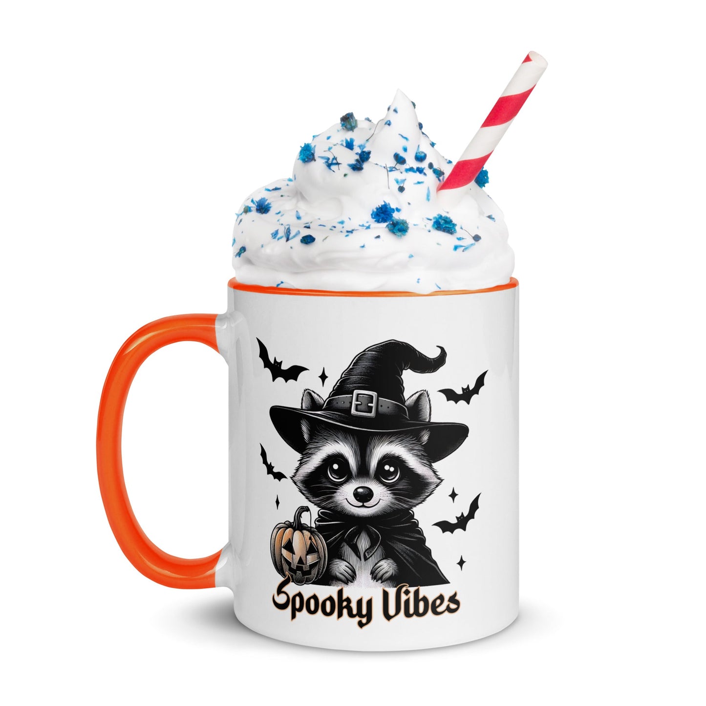 Halloween Accent Mug: 'Spooky Vibes' with Raccoon & Witch Hat – Perfect for Fall - Sublimegifts4u.com