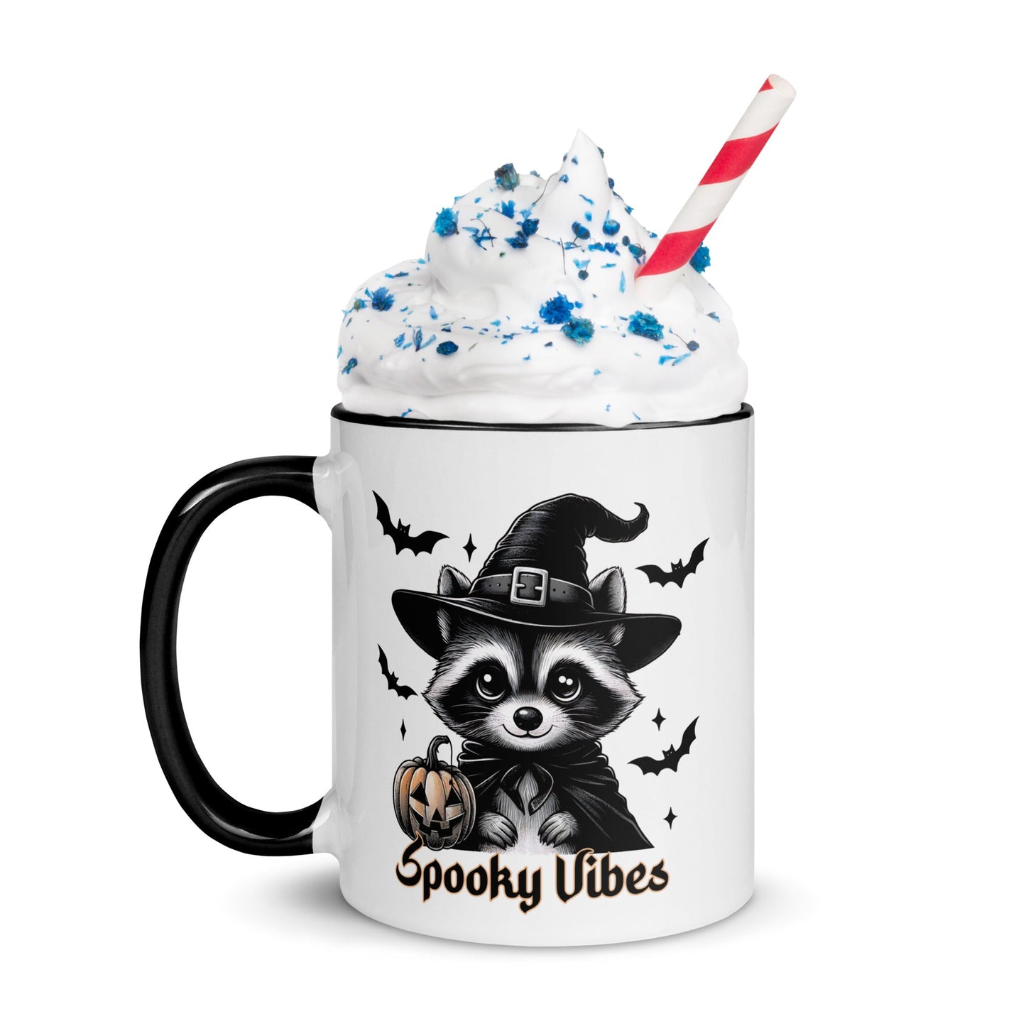 Halloween Accent Mug: 'Spooky Vibes' with Raccoon & Witch Hat – Perfect for Fall - Sublimegifts4u.com