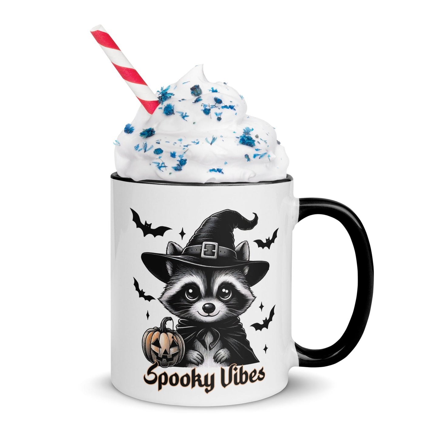 Halloween Accent Mug: 'Spooky Vibes' with Raccoon & Witch Hat – Perfect for Fall - Sublimegifts4u.com