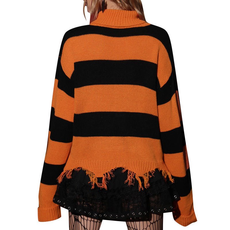 Halloween Bat Embroidered Turtleneck Sweater Loose - Sublimegifts4u.com