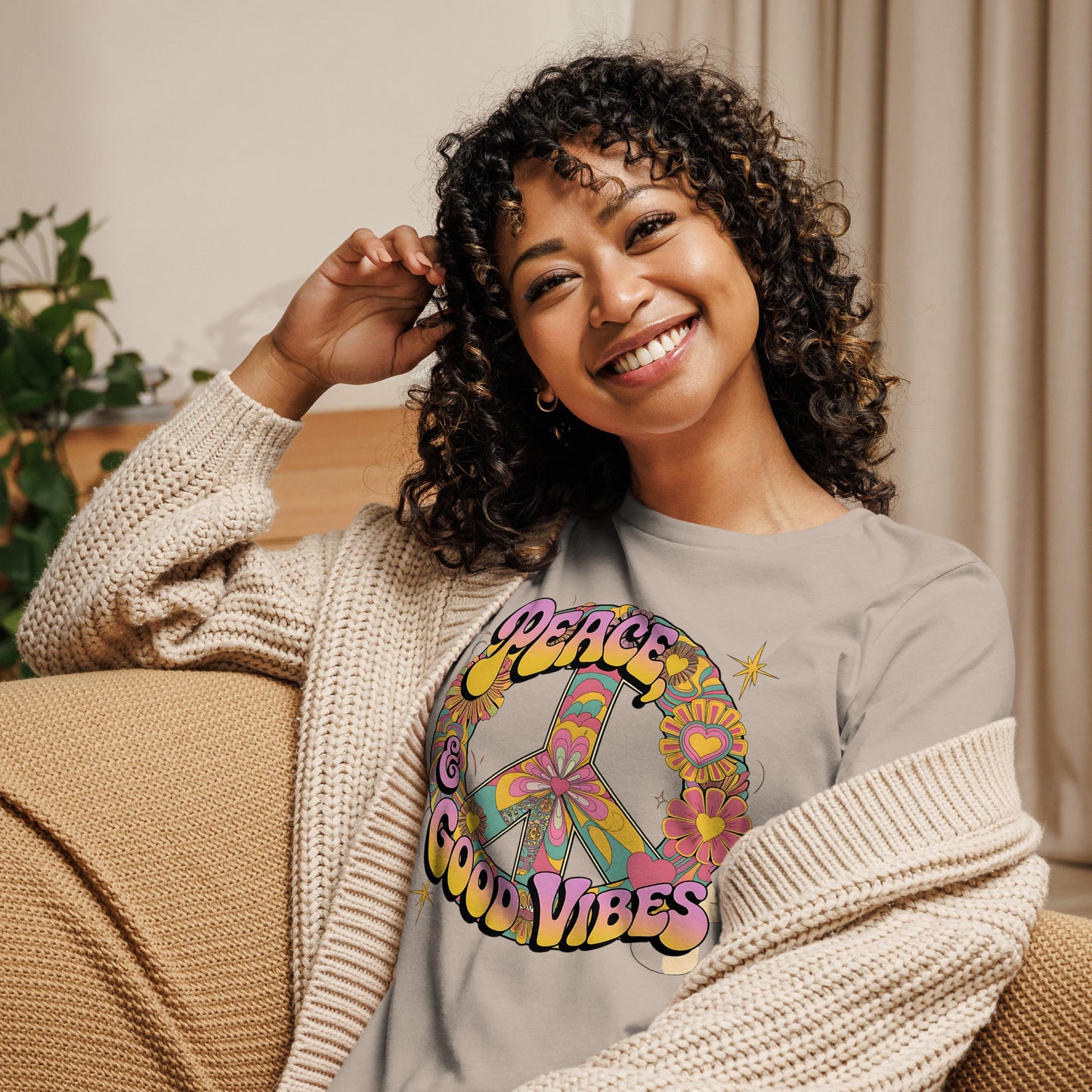 Hippie Peace Wreath Floral Women's Tee - Soft & Comfortable, "Peace Good Vibes" Shirt - Sublimegifts4u.com