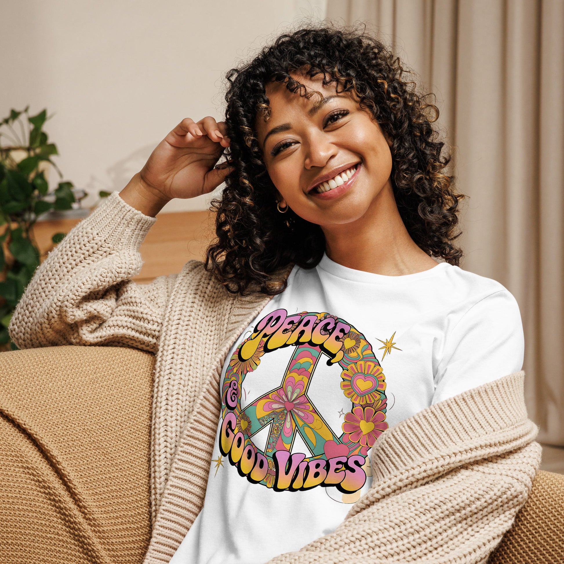 Hippie Peace Wreath Floral Women's Tee - Soft & Comfortable, "Peace Good Vibes" Shirt - Sublimegifts4u.com