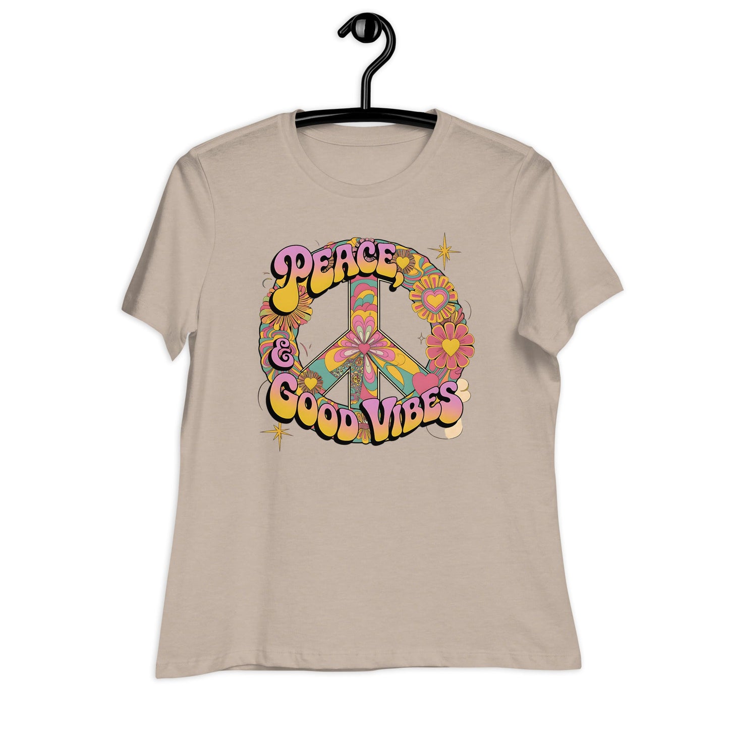 Hippie Peace Wreath Floral Women's Tee - Soft & Comfortable, "Peace Good Vibes" Shirt - Sublimegifts4u.com